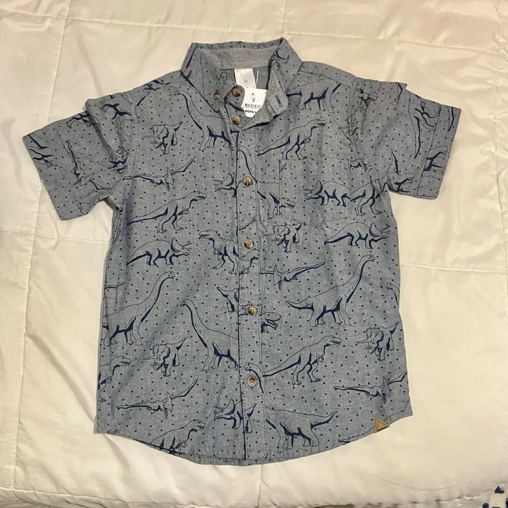 Boys Short-Sleeve Dinosaur Button-Up Shirt - Blue Target